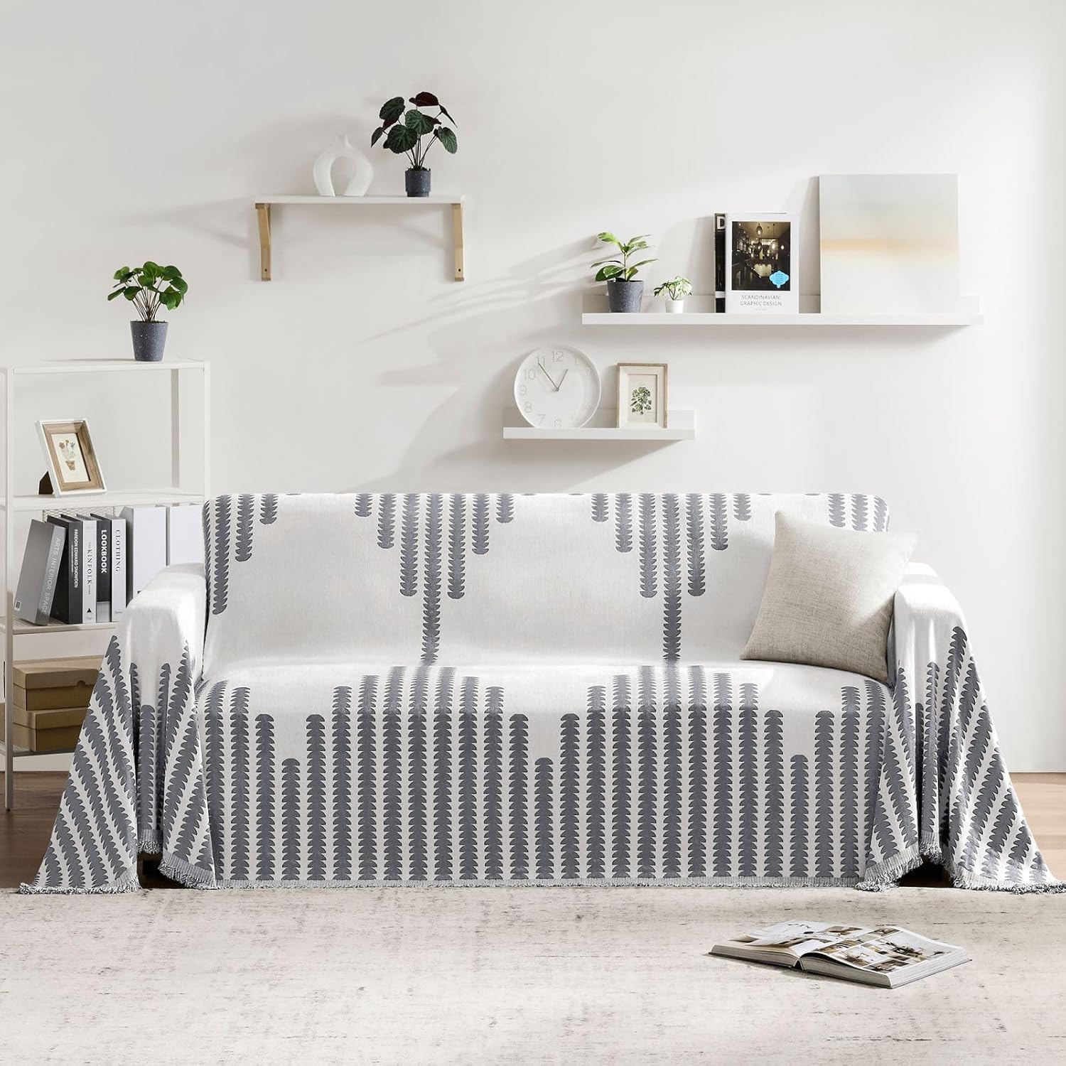 couch cover boho for dogs washable grey couch covers for 2 cushion couch, chenille sectional couch covers l shape sofa cover, furniture protector for kids, pets, grey 71\" x118" 71\" x 118\" ear of wheat grey