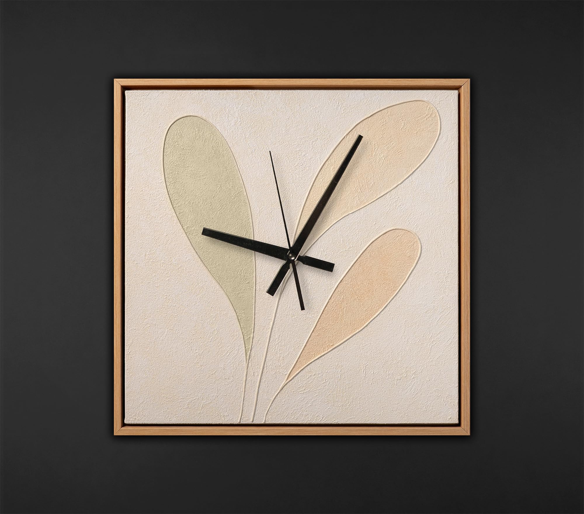YS Art Gallery Hand Painted Wall Clock 35 x 35 cm Botanical Leaves Cream & Grey