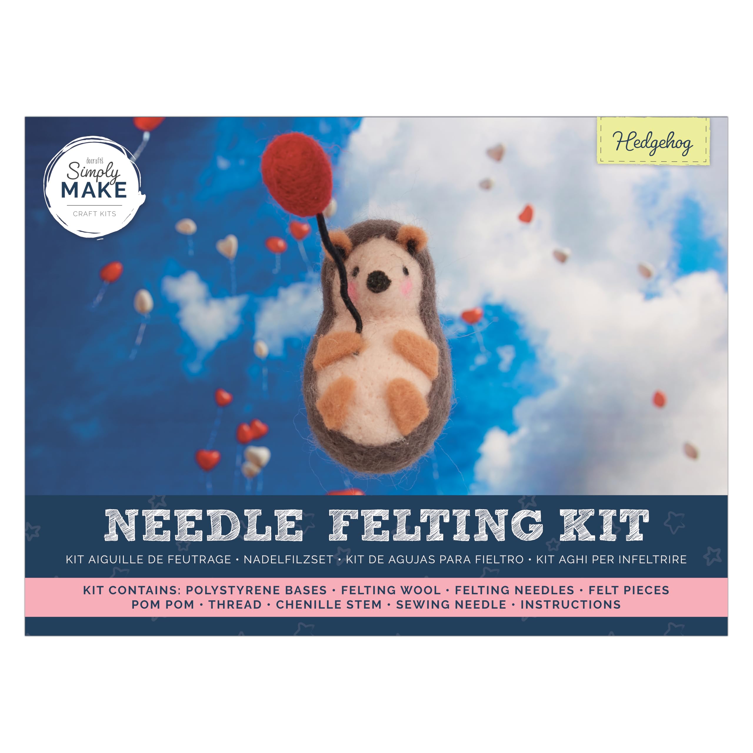 Simply Make Needle Felting Kit, Hedgehog, Needle Felting Kit with Felting Needles and Felting Wool, Ideal Needle Felting Kits for Beginners, Fun DIY Craft Kit