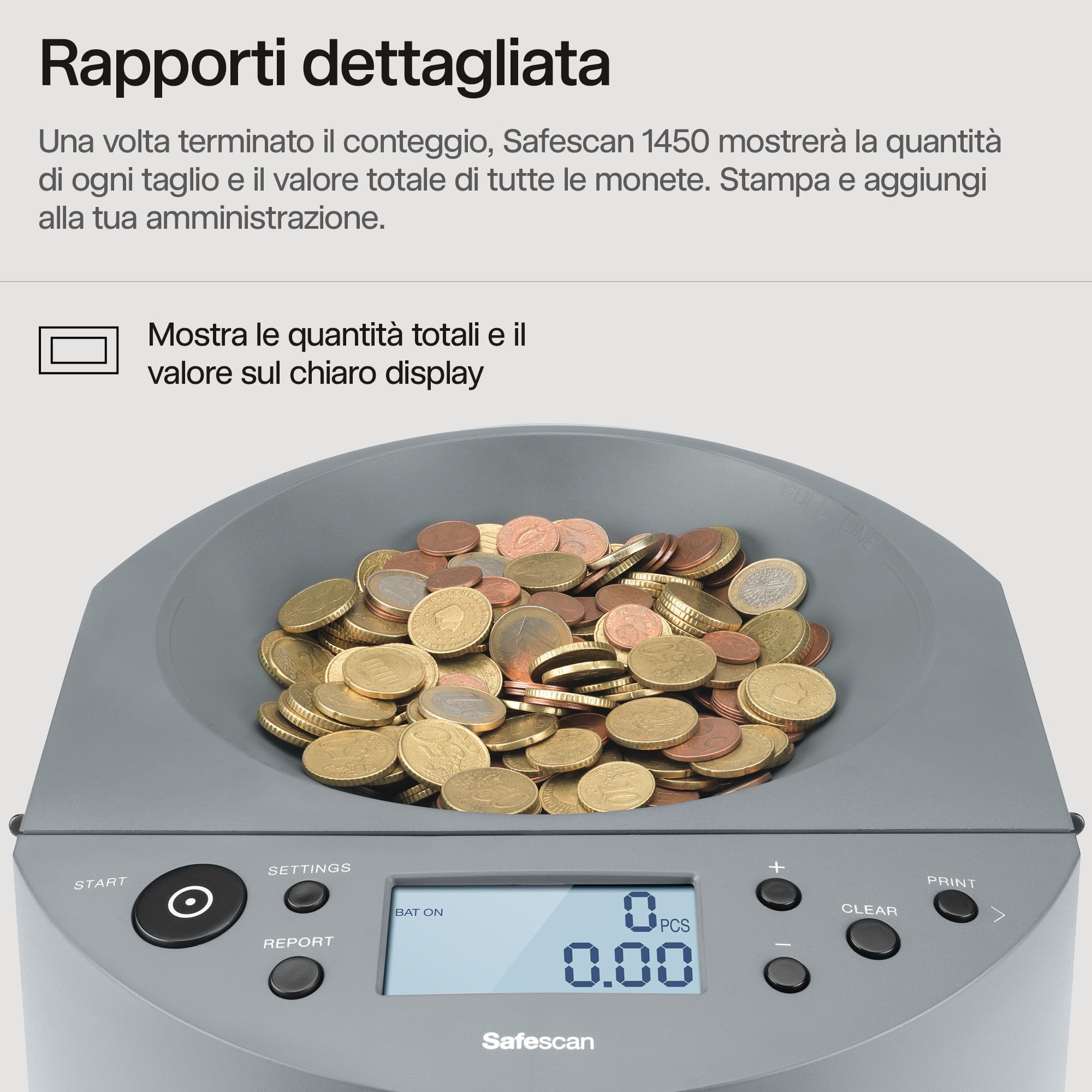 Safescan 1450 Contamonete che conta e smista velocemente grandi volumi di monete miste in euro - Contamonete che smista le monete per taglio - Contamonete per il conteggio continuo delle monete