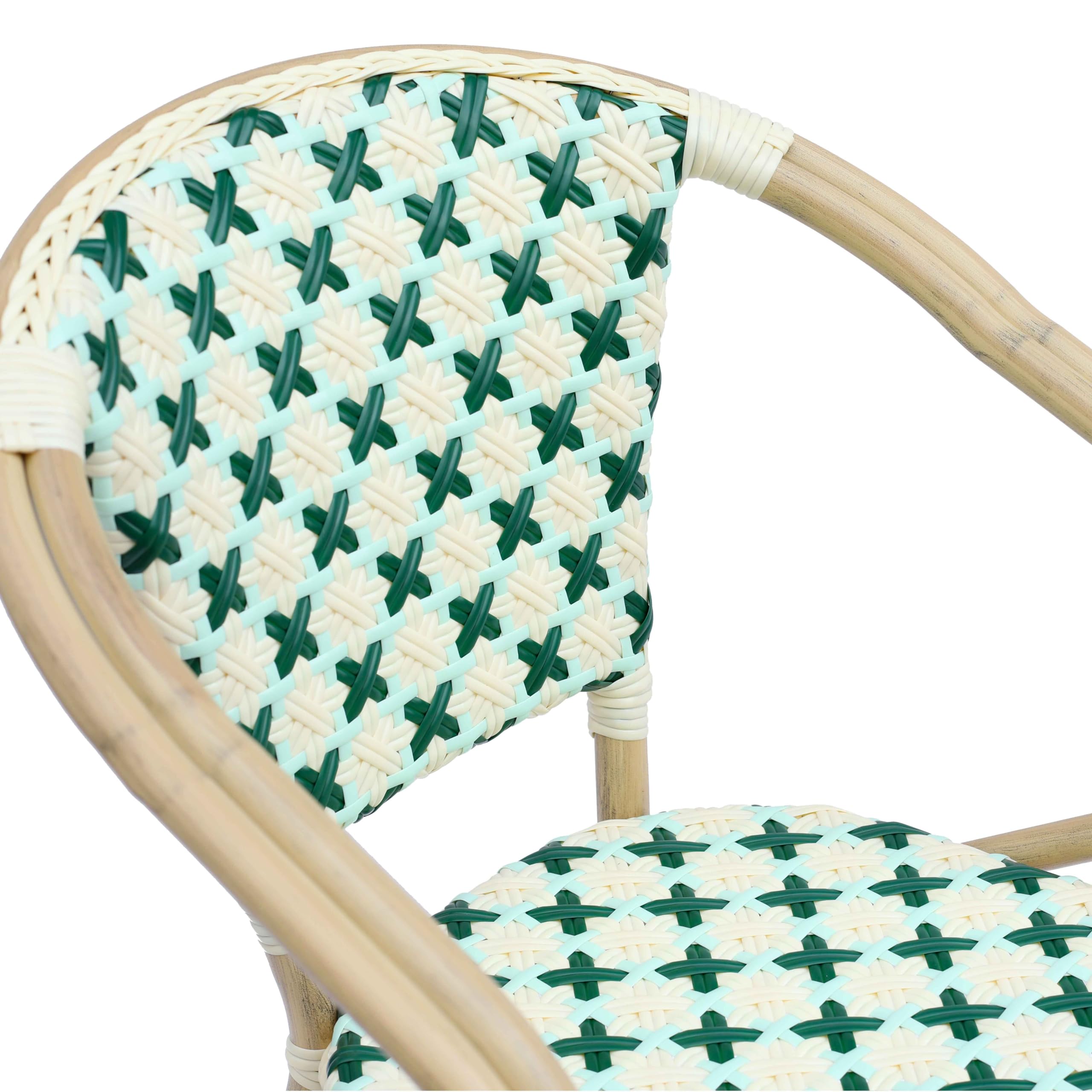 Fauteuil de terrasse bistrot parisien en aluminium et rotin vert foncé