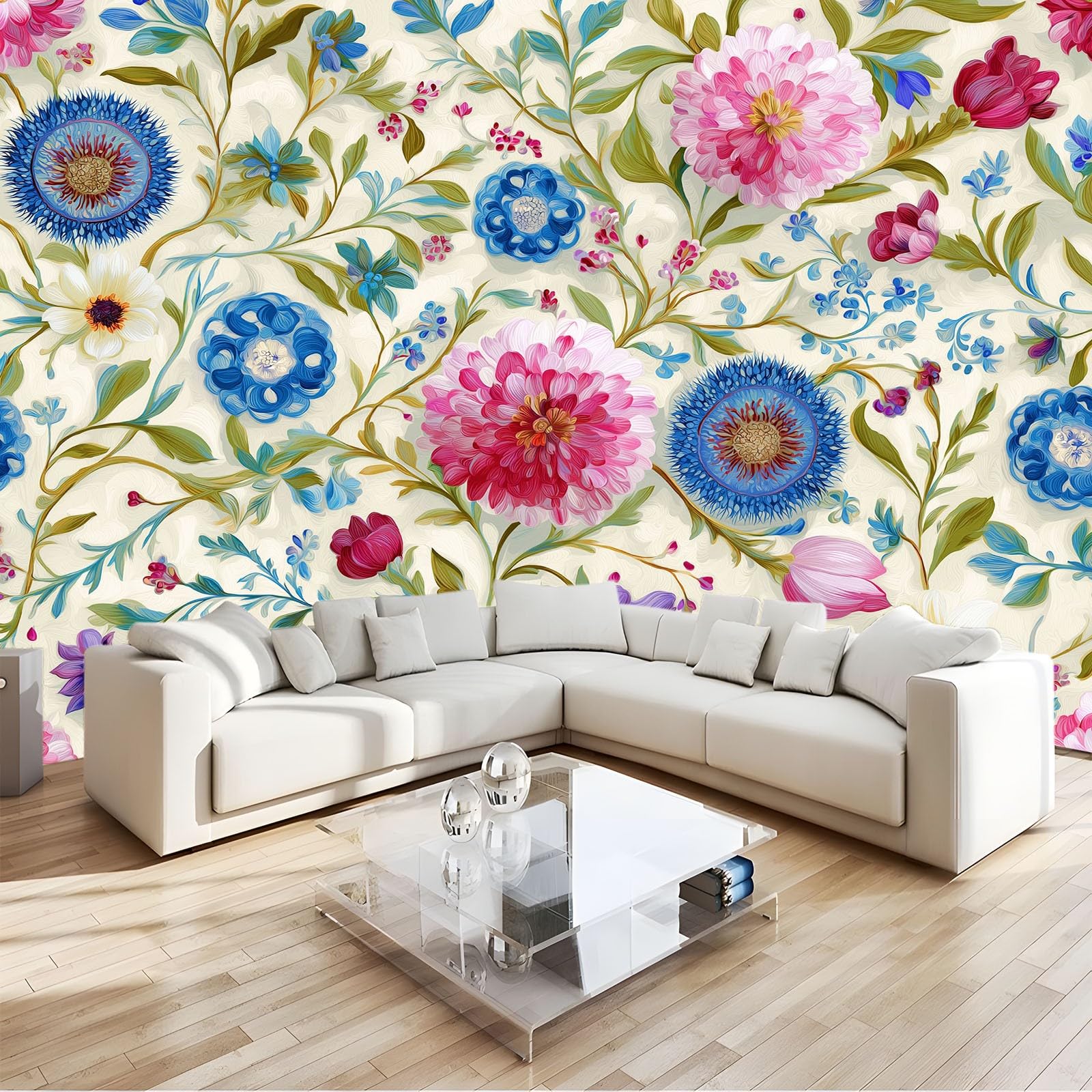 Fototapeta z włókniny w stylu retro, kwiatowy, europejski, rośliny, 250 x 175 cm, fototapeta, efekt 3D, do salonu, sypialni, pokoju dziecięcego, tapeta na flizelinie, jasnozielona
