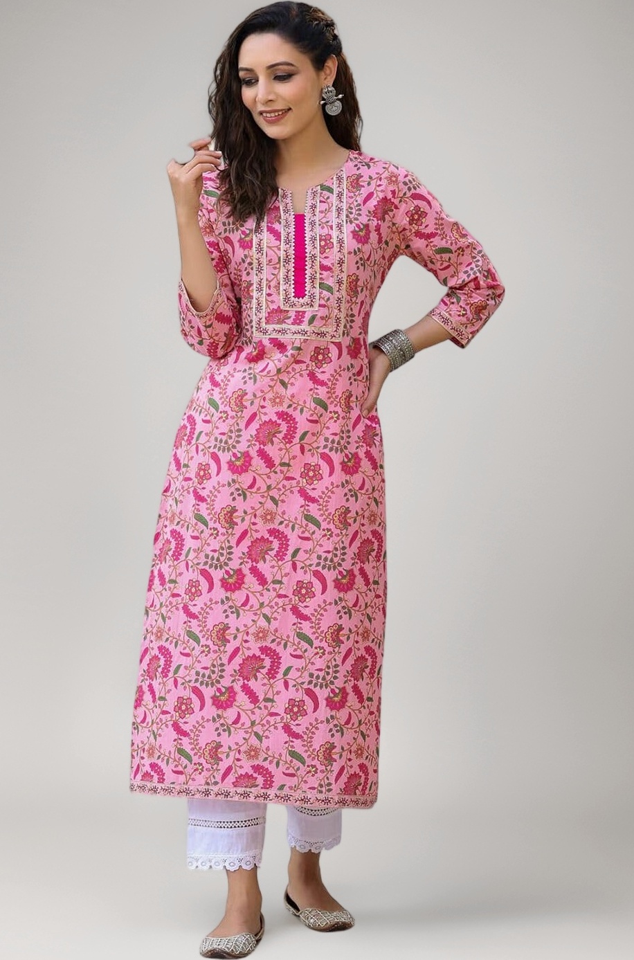 rytras Women Cotton Regular Printed Straight Kurta