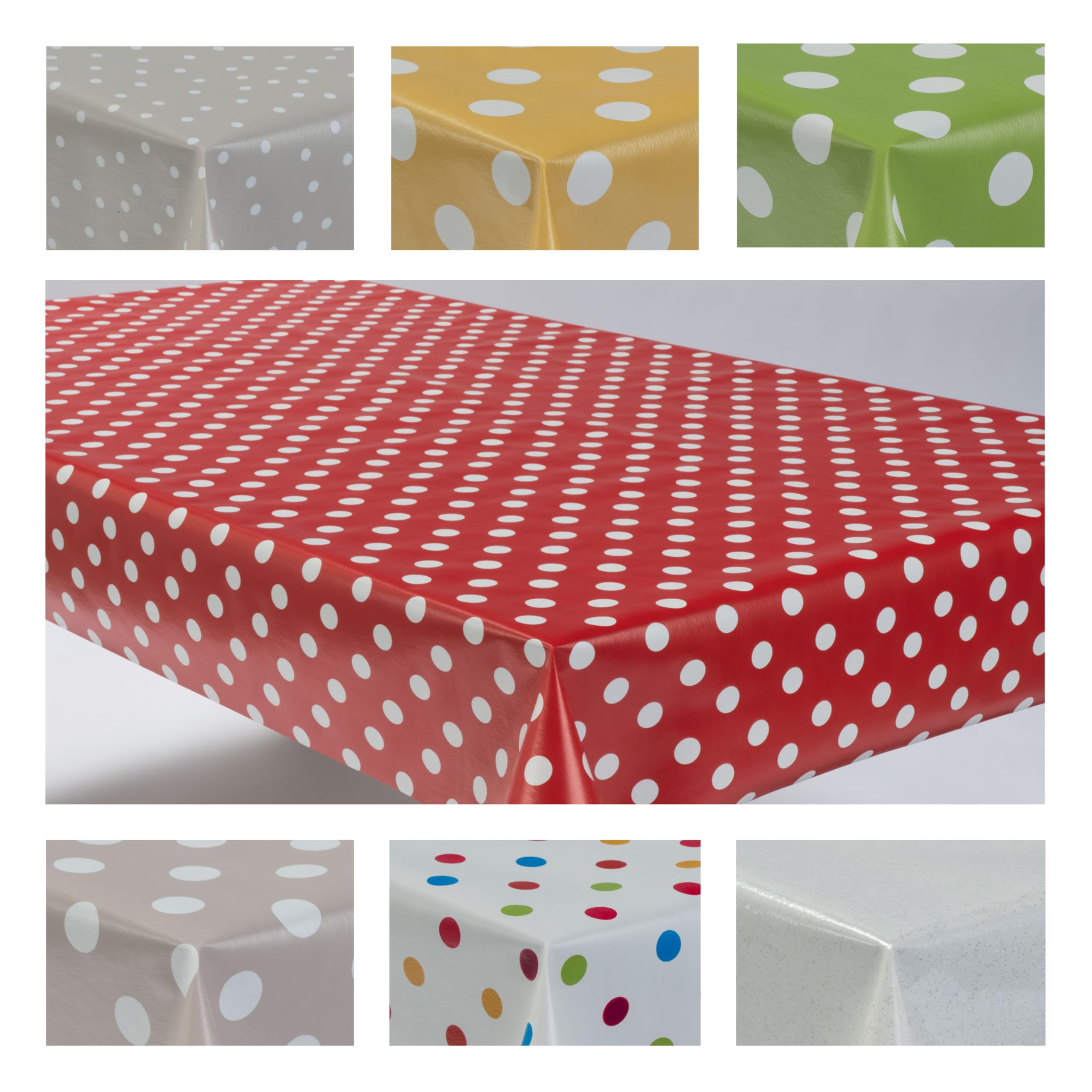 laro Wachstuchtischdecke Punkte Mix Eckig PVC - Abwischbare Tischdecke als Meterware, Wasserabweisende Tischdecke für Küche, Balkon & Garten