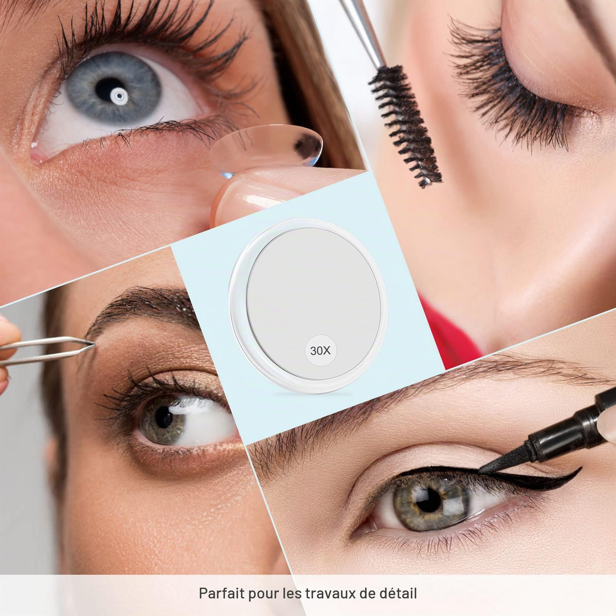 MIYADIVA Miroir grossissant 30X Ventouse pour, Miroir de Maquillage de Voyage sur, Miroir de Douche pour l'épilation des Sourcils 15,2 cm