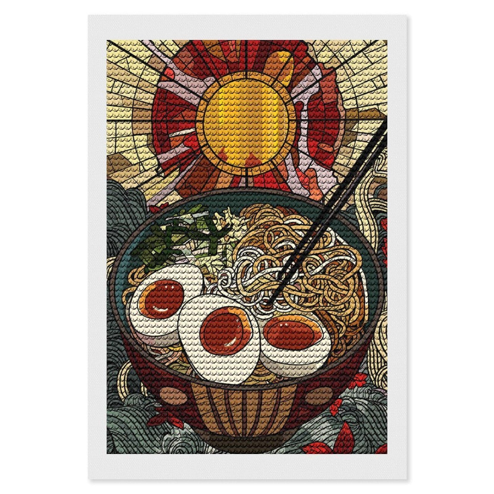 Junmoney Ramen Bowl with Stained Glass Sun Diamond Painting Set 8"x12", Neat Printed Canvas, with Tool Kit, Bedroom Decor, Gift Idea, Complete Accessories
