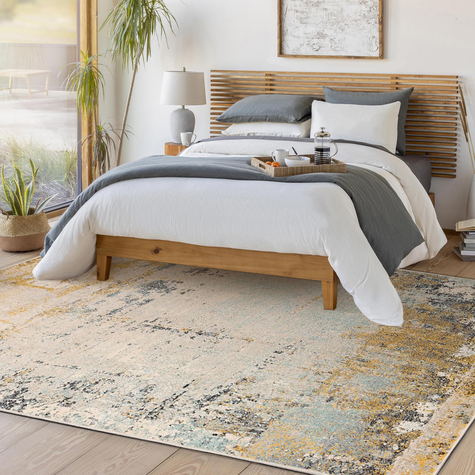 Livabliss Bellatrix Lublin Tapis 160x220 cm – Beige, Jaune, Poil Ras, Salon