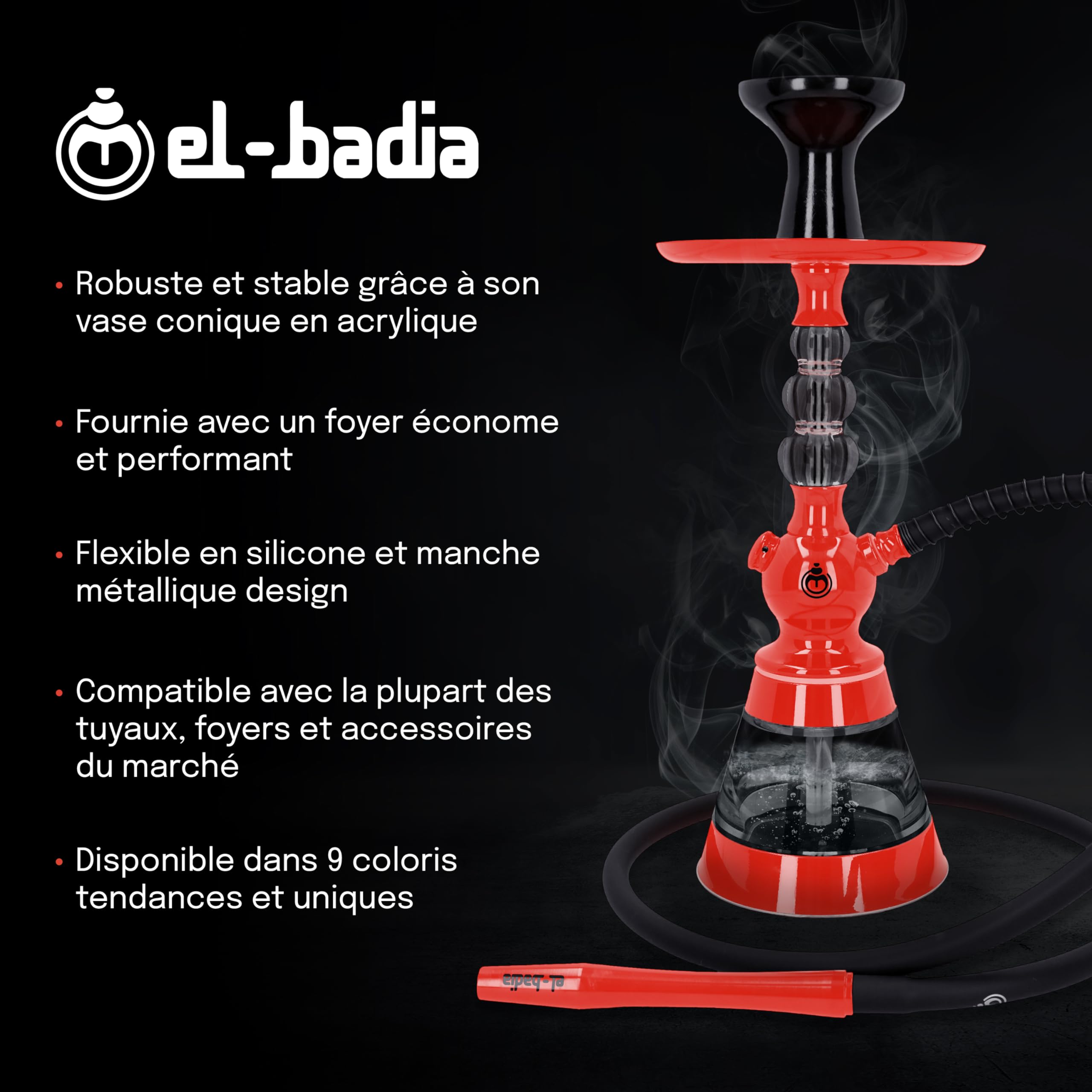 El-Badia - Chicha CELESTE – Jarrón acrílico – Manguera de silicona, fooyer Phunnel – Diseño iónico – Altura 45 cm – Coral naranja