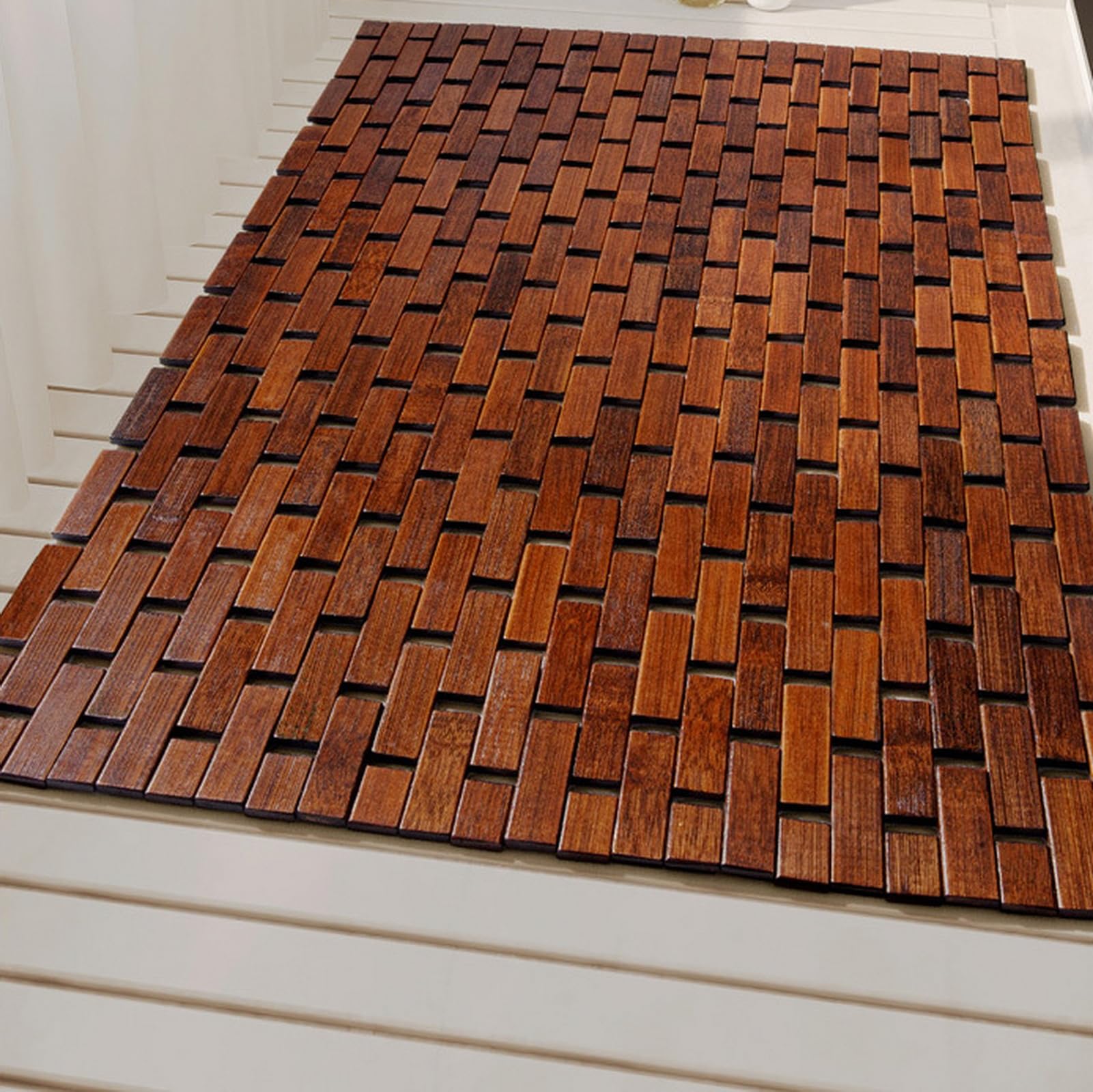 Pedana Doccia bambù, Tappetino per doccia in legno, Tappetino Antiscivolo da Doccia, Vasca e Sauna, Interno, Esterno, Marrone, 50x70cm