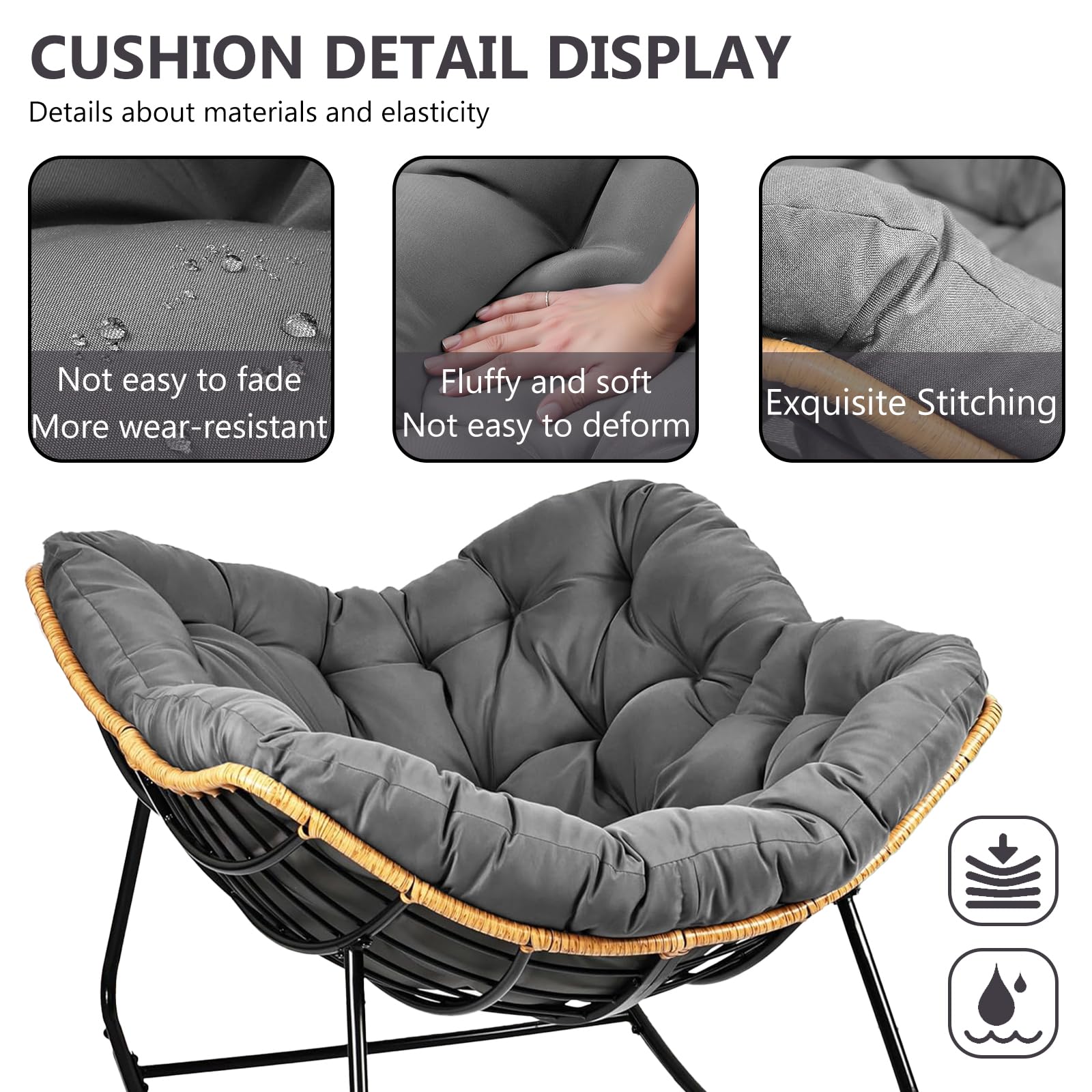 RZYW Schaukelsessel Outdoor Kissen Wasserdicht Rattan Wohnzimmer, 125x130x10cm Bequemer Schaukelstuhl Auflage Outdoor Indoor, Papasansessel Sitzkissen Loungesessel Kissen (Nur Kissen),Ivory White