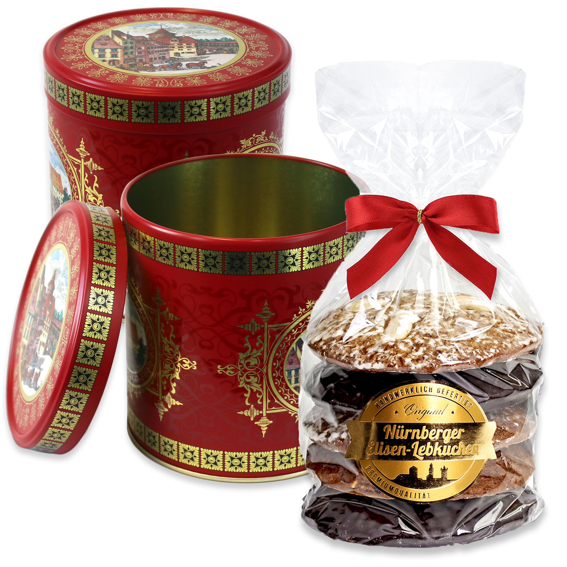 Weihnachtsdose Rot gefüllt - 5 Elisenlebkuchen gemischt 400g - Geschenke Dose für Weihnachten Keksdose Plätzchendose Lebkuchendose Geschenkdose Lebkuchenwelt