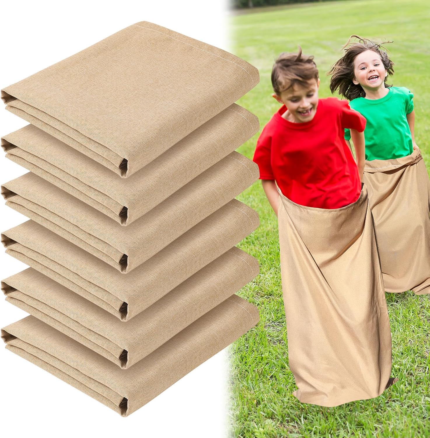 UNIFAMILY 6 Pack Potato Sack Race Bags, Sack Race Bags for Outdoor Sports Games, Outdoor Lawn Games for Adults and Kids, Carnival Easter Party Birthday