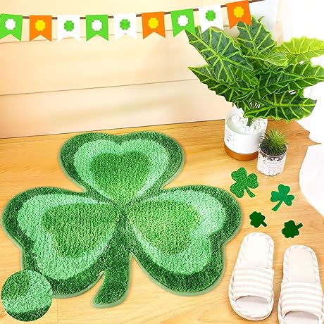 Cindeer St Patricks Day Shamrock Bathroom Rugs Lucky Shamrocks