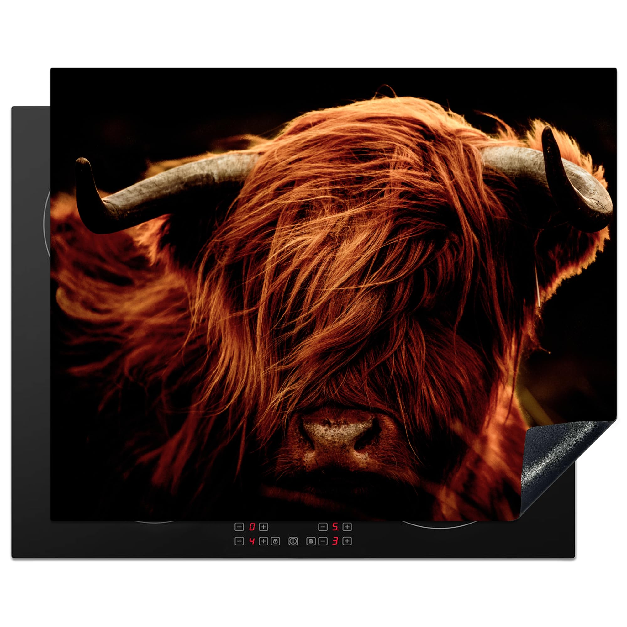 KitchenYeah© Induction Hob Cover Protector Mat 20.5"x25.6" / 65x52 cm Kitchen Universal Ceramic Covers for Electric Cookers Vinyl Highlander - Cow - Horns - Portrait - Animals