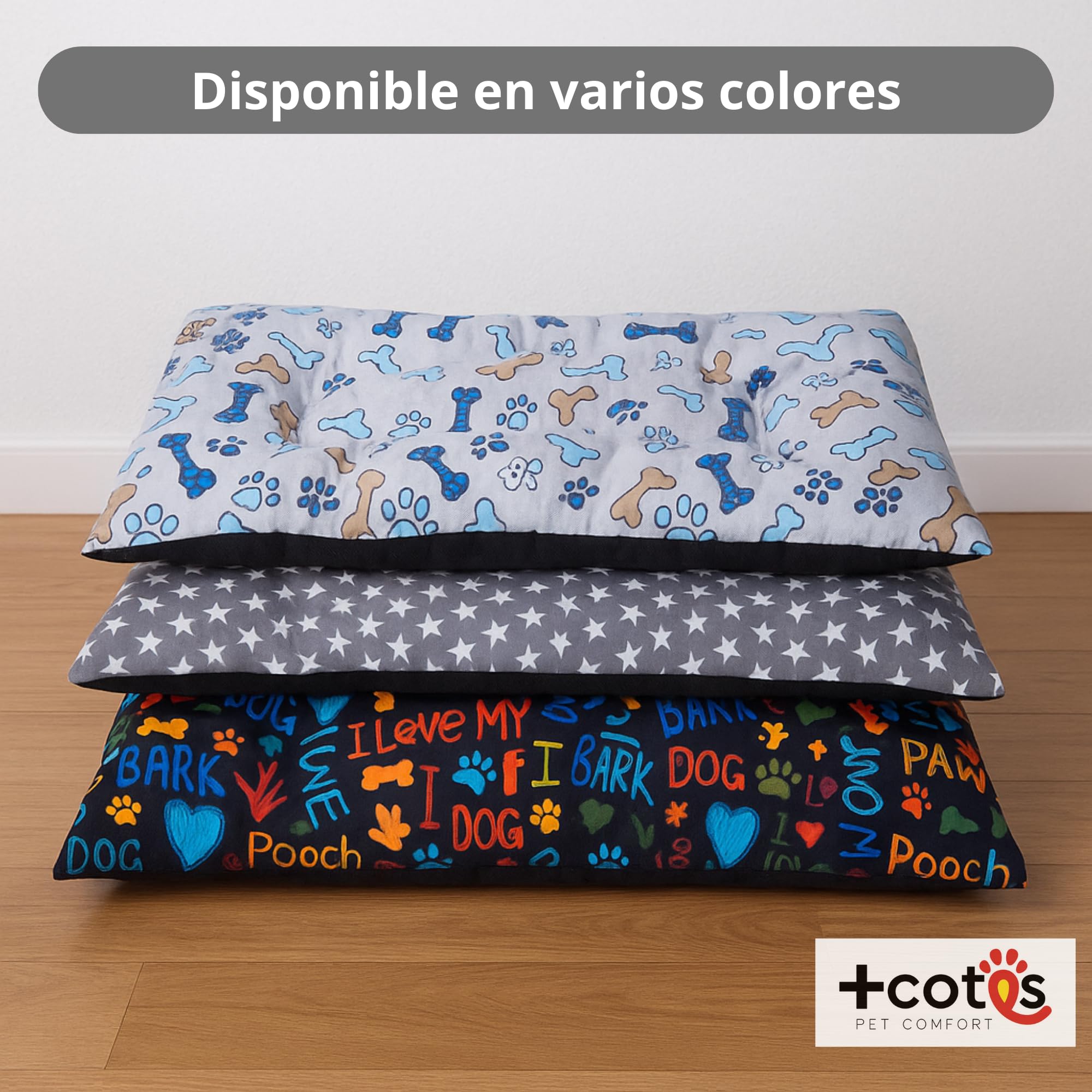 Cama Cachorro Perro Pequeño Espuma Acolchada Colchoneta Tacto Suave Tejido Transpirable Base Antideslizante Funda de algodón loneta Ligera cómoda Lavable Fácil de Transportar 45X65X5 Estrellas +Cotes