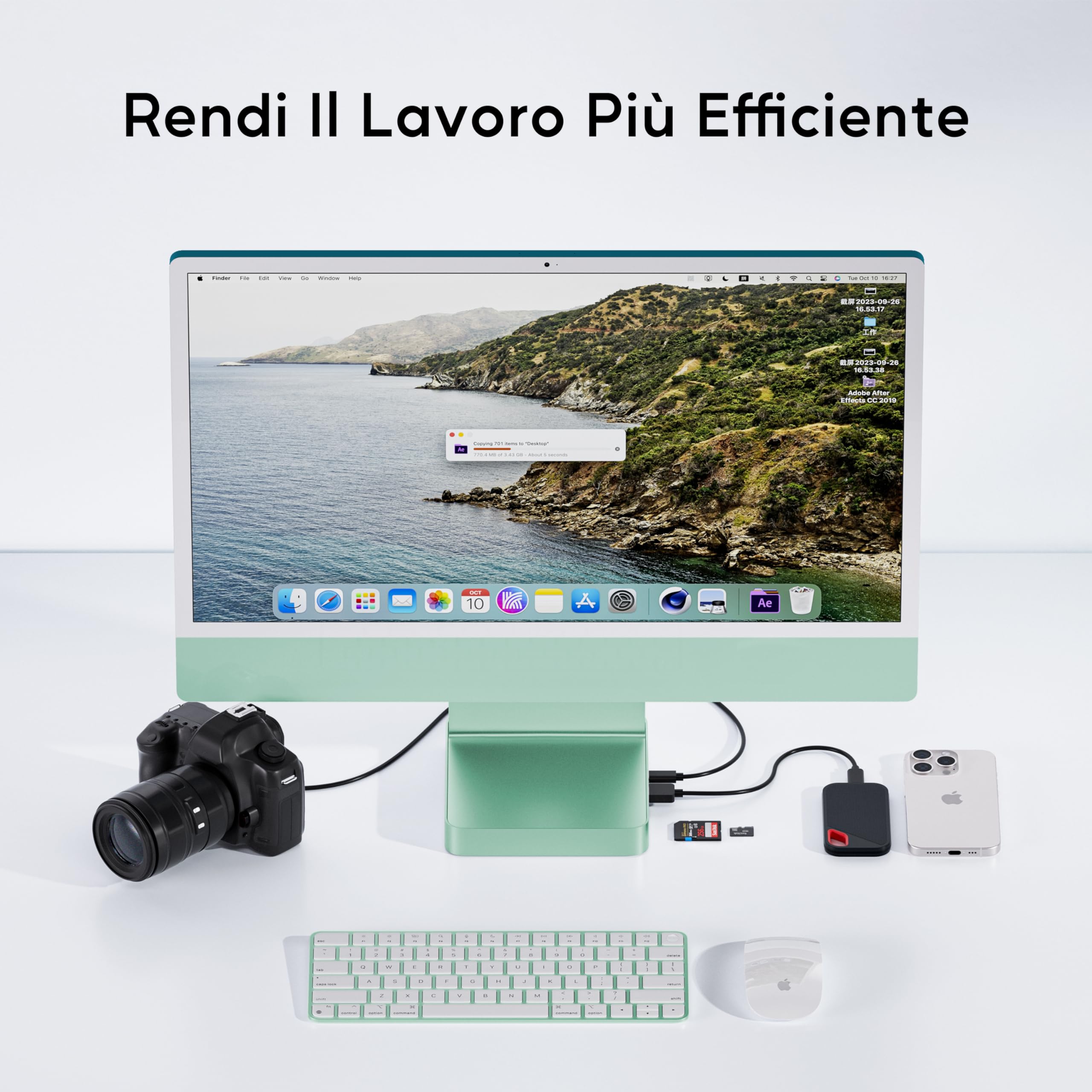 Hub USB-C per iMac 24 M1/M3/M4 con box esterno per SSD NVMe M.2 da 4TB | PULWTOP iMac Hub con USB A/C 10 Gbps, SD/TF, USB 2.0, accessori iMac con alloggiamento SSD M.2 (SSD non incluso), verde