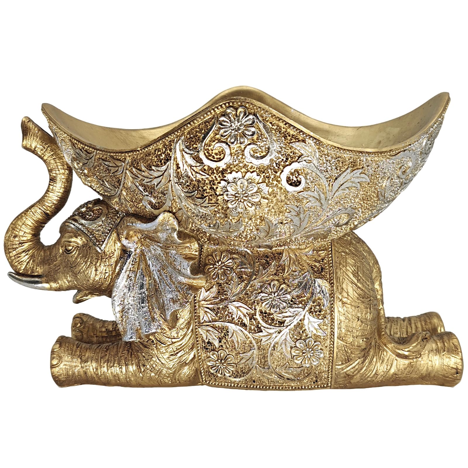 CSjihua Elephant Statue with Storage Tray - Gold Figurine Sculpture, African-Inspired Home Decor for Living Room, Office, Bookshelf, or Desk, for Art