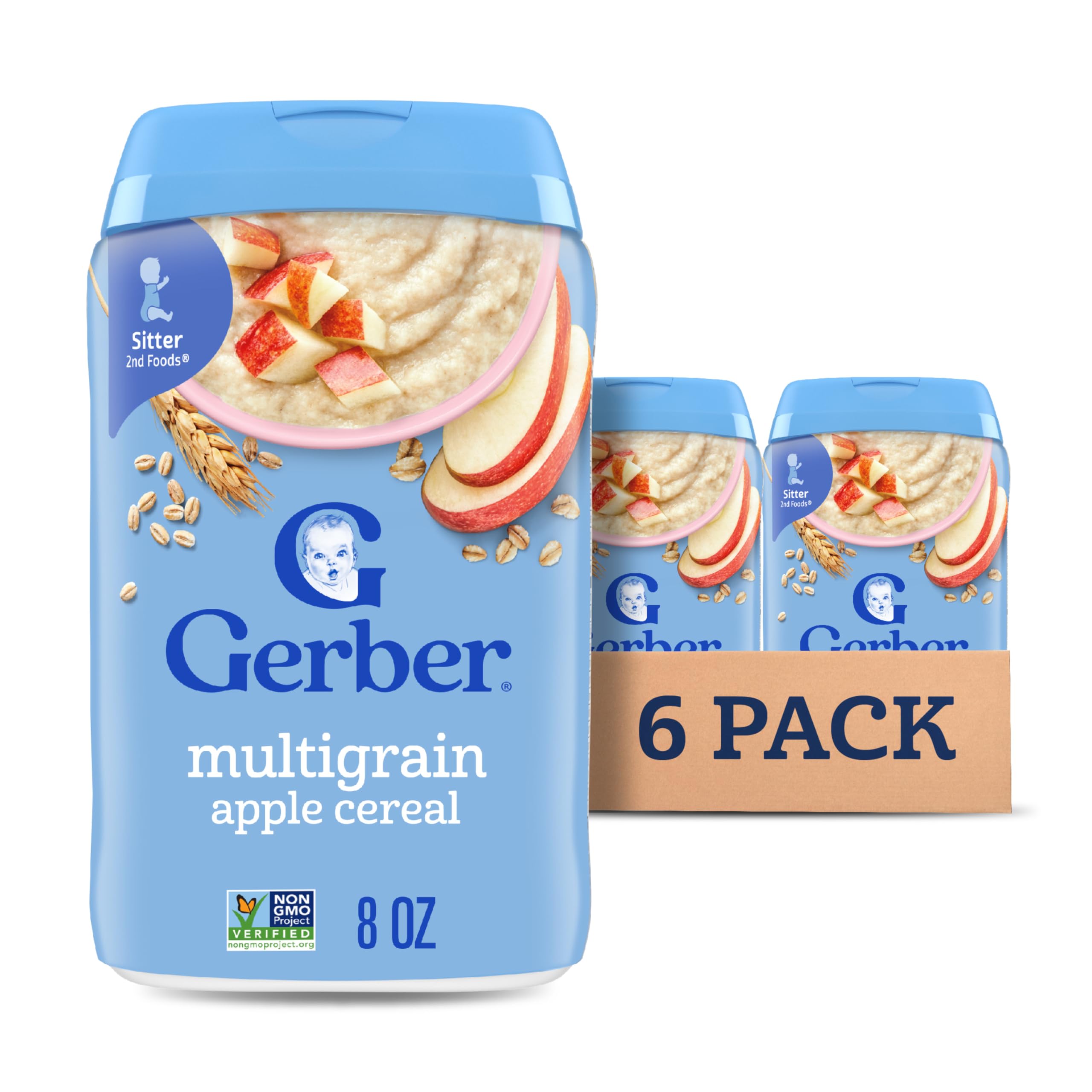 Gerber Stage 2 Baby Food, Multigrain Apple Cereal, Whole Grains, Baby Cereal, 6PK