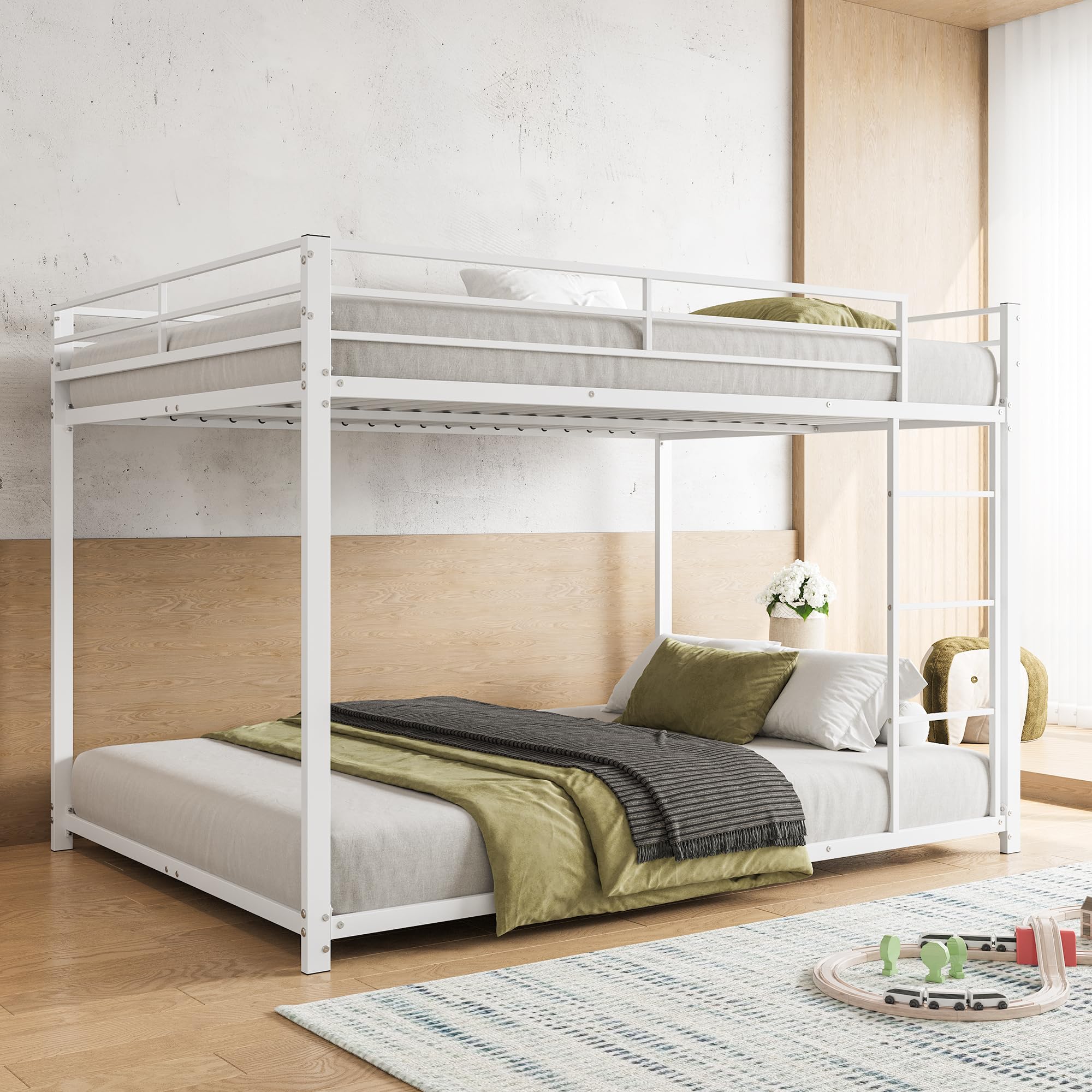 Moimhear Cama de hierro, 140 x 200 cm, camas infantiles, literas de hierro, literas de hierro en forma clásica, color blanco, 140 x 200 cm, WX000125-6