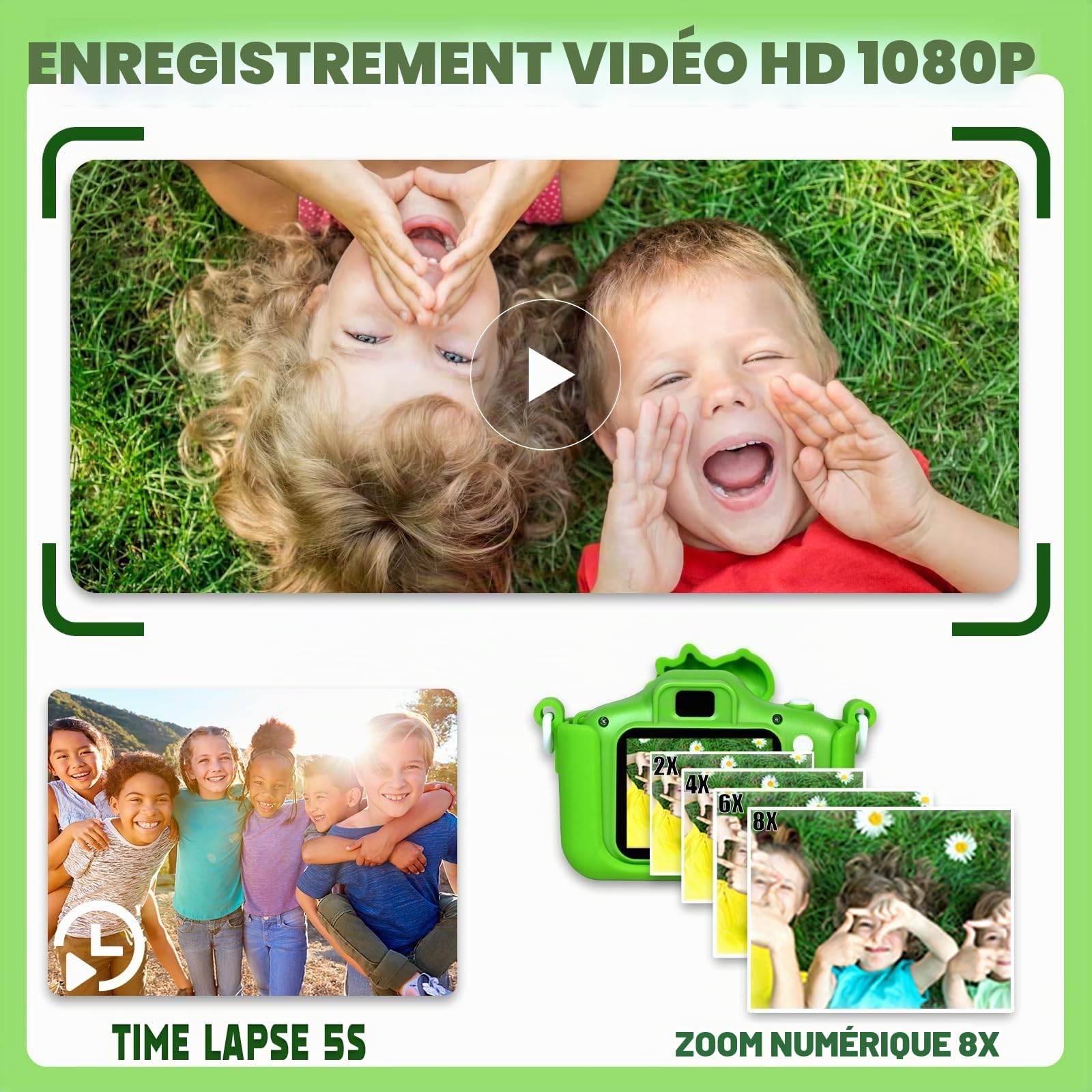Appareil Photo Enfant, 2.0 Pouces Enfant Appareil Photo Numérique, HD 1080P Mini Caméra Enfant Selfie Apareille Photo 32G, Cadeaux Noë l& Anniversaire pour Enfants de 3 à 12 Ans (Vert)
