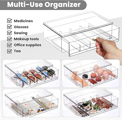Miniatura 3 de Clear Acrylic Sunglasses Organizer, Stackable Eyewear Storage with Gold Handles, Display Box for Closet or Vanity