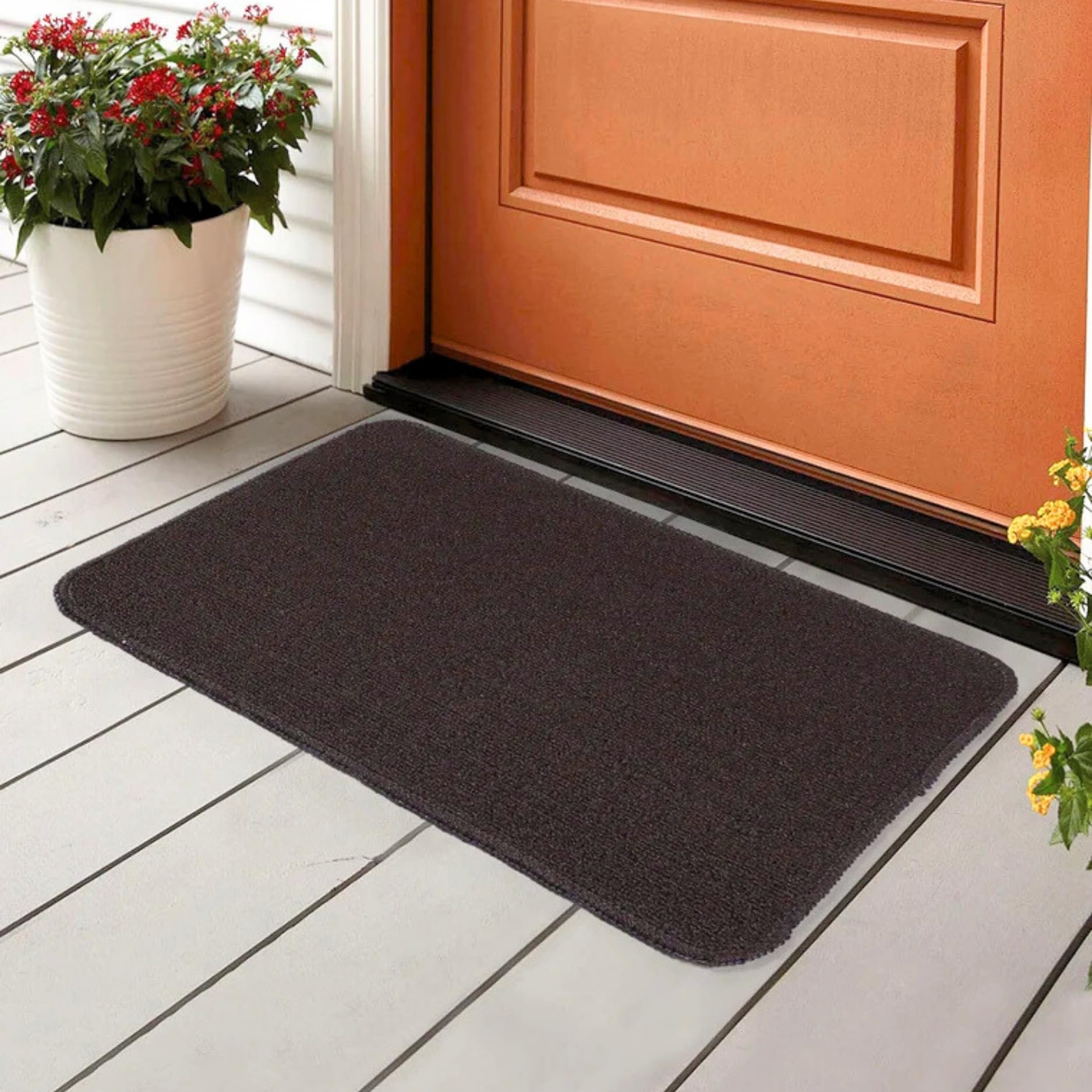 Saral Home Striped Soft PP Yarn Doormat Anti Skid Backing (Dark Brown, 43X60 CM)