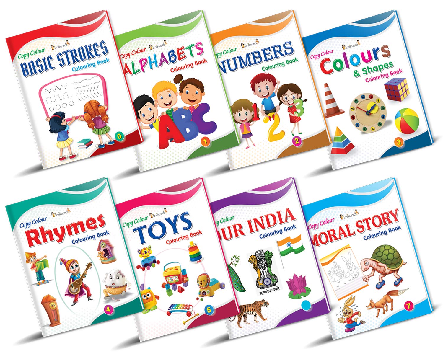 InIkao Colouring Books For Kids for Early Learning | Pack of 8 Copy Coloring Book on Alphabets, Numbers, Colors, Shapes, Toys and Rhymes for Children Age 3+ Years InIkao Colouring Books For Kids for Early Learning | Pack of 8 Copy Coloring Book on Alphabets, Numbers, Colors, Shapes, Toys and Rhymes for Children Age 3+ Years