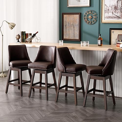 Miniatura 15 de Juego de 2 Taburetes de Bar de Altura de Mostrador Taburetes de Bar Giratorios de 27.5" Silla de Bar Tapizada de Lino Taburetes de Cocina con Lino -