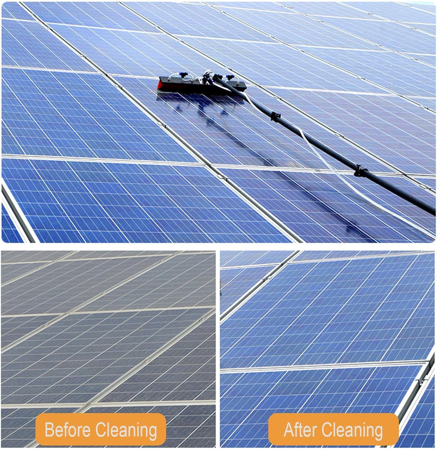 Zestaw do czyszczenia solarnego – obrotowa szczotka zasilana wodą i system słupków do wydajnego czyszczenia paneli słonecznych, regulacja wysokości, zasięg 10 m