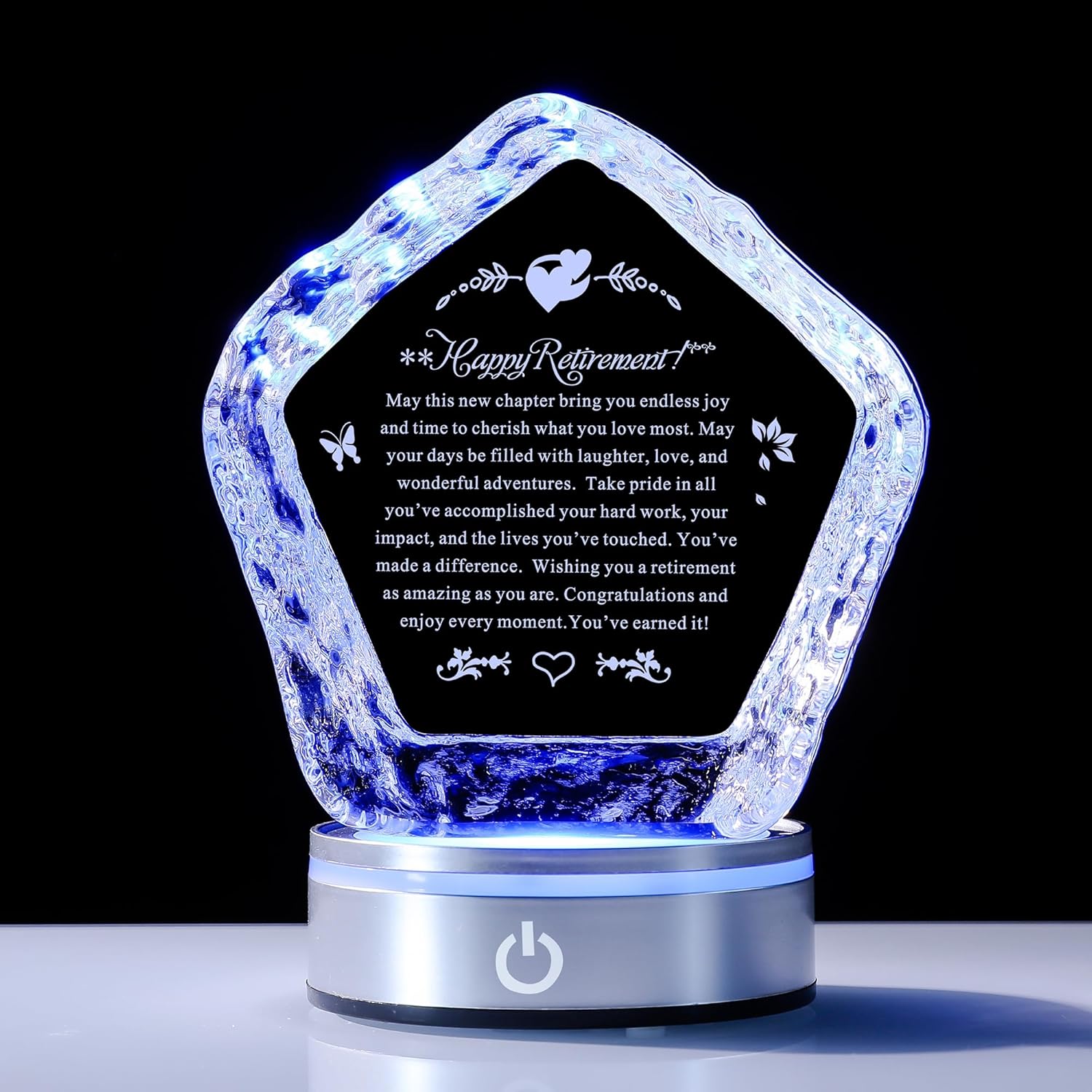 Iceberg Retirement Gift with LED Base - Deep Legacy Crystal Keepsake for Retiree, Boss, Teacher, Nurse, Coworker | Wisdom & Devotion Symbol Engraved Gift