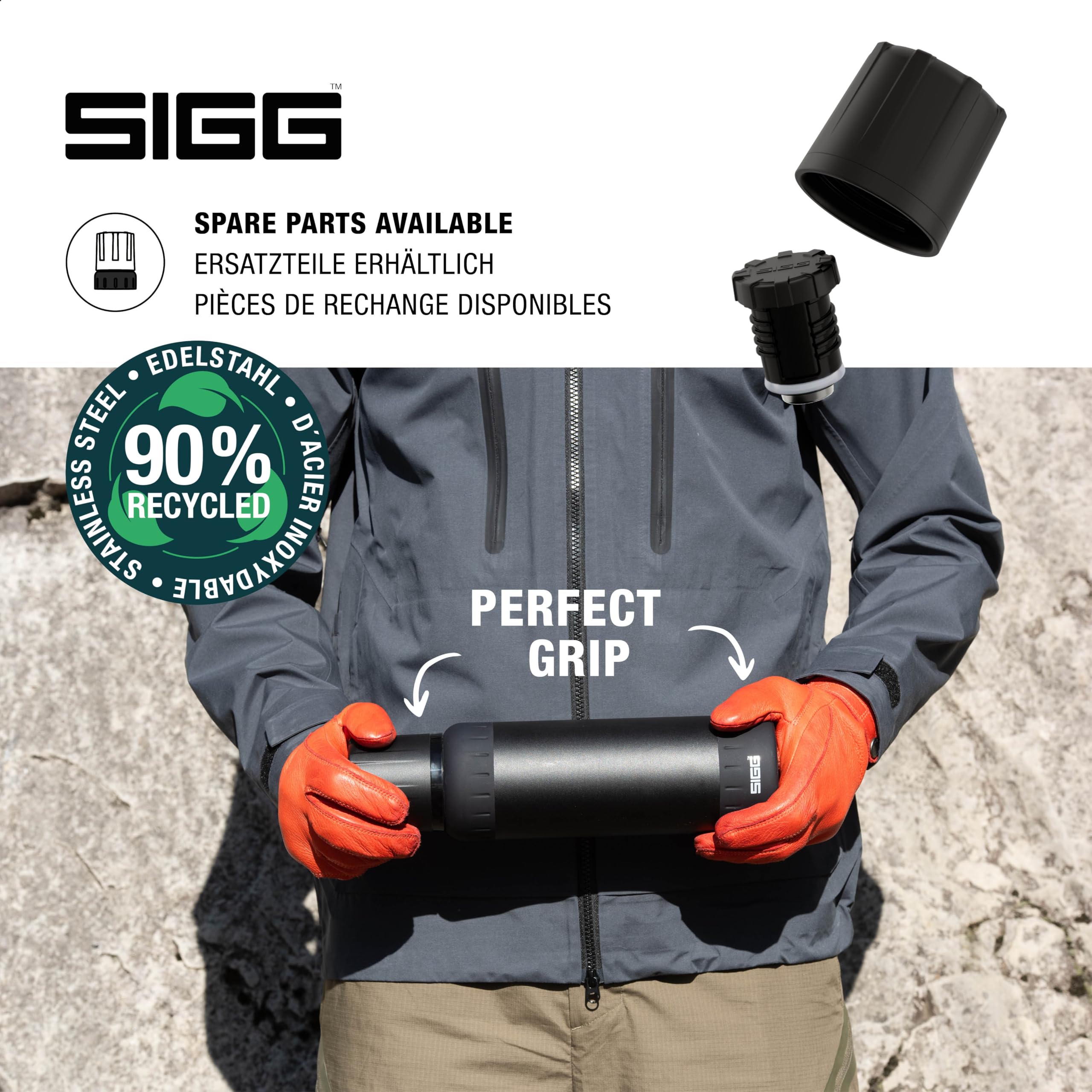 SIGG – Botella Termica de Acero Inoxidable – Termo Agua Alpine Star, con Vaso – 27h Caliente, 100h Fría – Compacta y Resistente – Antigoteo – Sin BPA – Outdoor, Camping & Senderismo – Negro – 1L