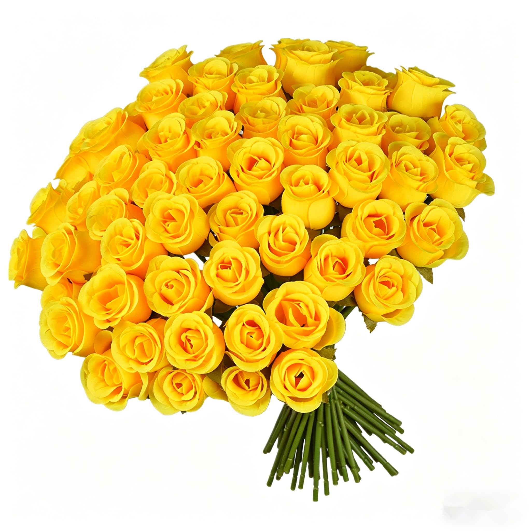 Kymo 50PCS 11.81" Long Stem Fabric Artificial Roses, Realistic Fake Rose Bouquet for Wedding Centerpieces, Bridal Bouquet, Valentine's Gifts, Artificial Flowers & Home Decor (Kymo‑Rose‑BrightYellow)