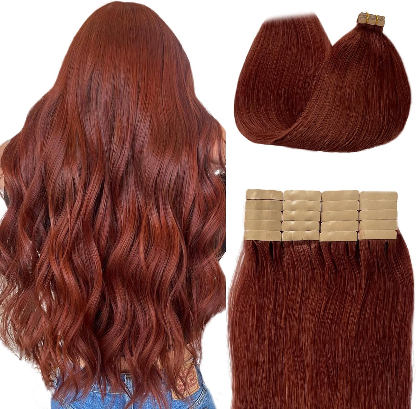 Munx Tape In Hair Extensions 14 Inch Human Hair - Invisible Straight Seamless Skin Weft Remy PU Real Extensions Brown Colored 30g 20 Piece