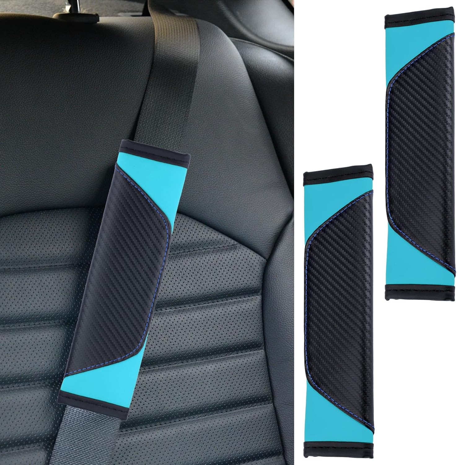 ecocstm 2 PCS Car Seat Belt Cover Pad, Carbon Fiber Safety Seatbelt Shoulder Strap Covers, Breathable Leather Soft Harness Pad, Car Accessories for Car Truck (Black & Red
