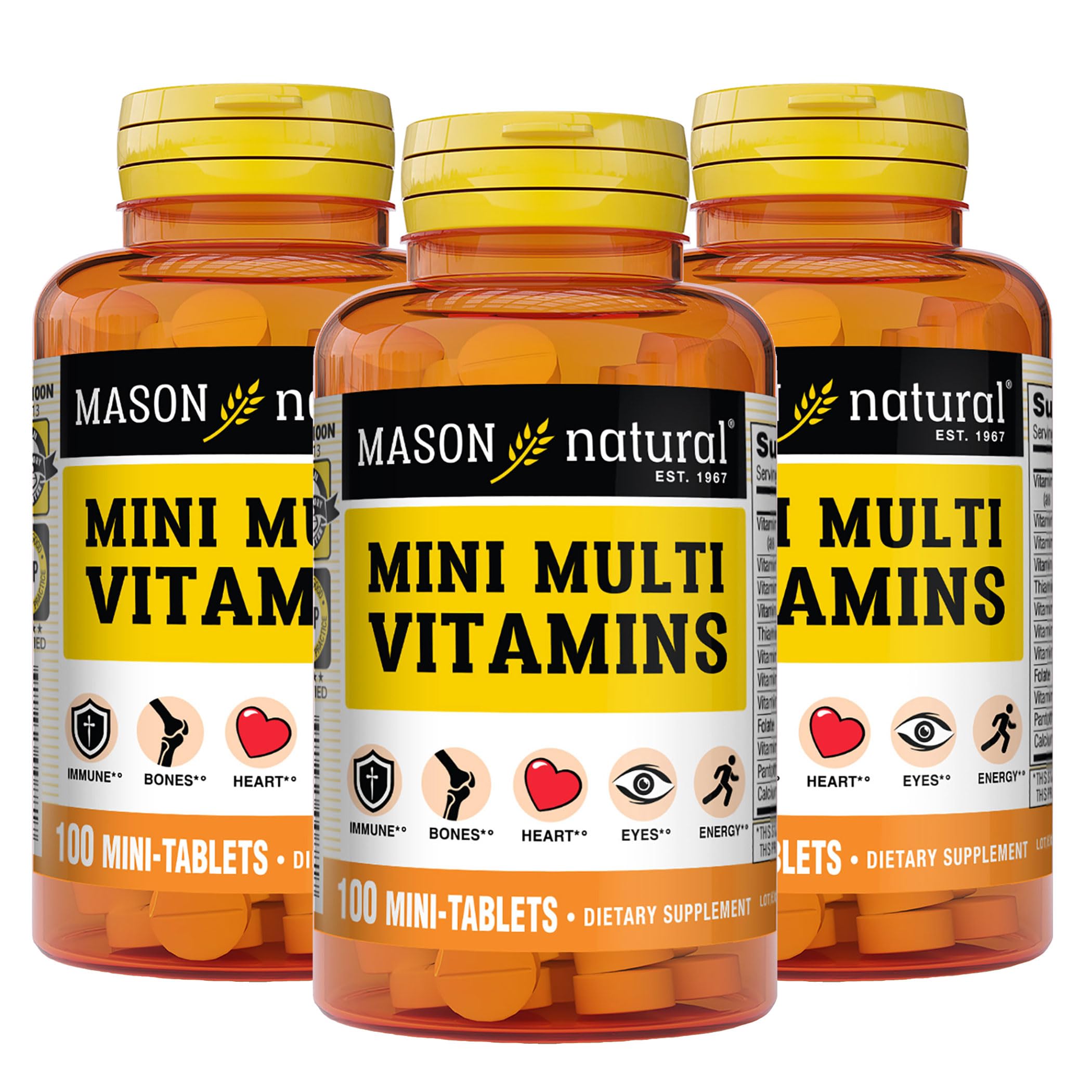 MASON NATURAL Mini Multi Vitamins, Vitamins A, C, D3, E, B1, B2, B3, B6, B12, Folate and Calcium for Overall Health, 300 Day Supply