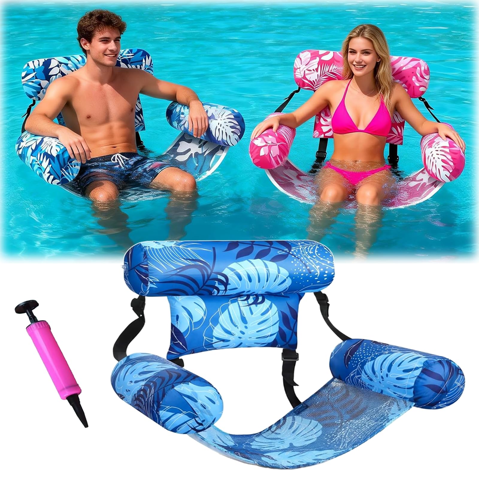 Hinchables Flotadores Piscina para Adultos, Inflatable Pool Chair, Hamaca De Fideos con DiseñO Plantas Piscinas, Silla Flotante para Fiesta De Verano En Agua, Playa O Lago, DiversióN.