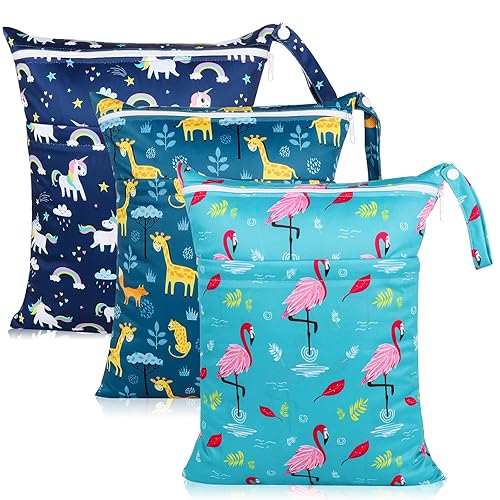 Miniatura 11 de Angel Love Bolsas húmedas, paquete de 2 bolsas para pañales de tela para bebé, bolsas húmedas/secas con dos bolsillos con cremallera, viajes, playa,