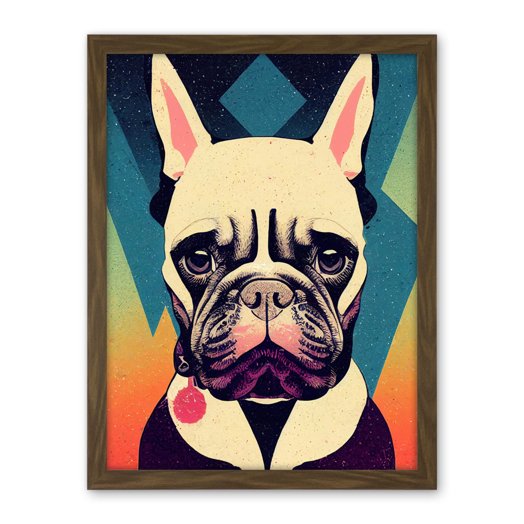 Wee Blue Coo French Bulldog Portrait Geometric Pastel Modern Illustration Artwork Framed Wall Art Print 18X24 Inch