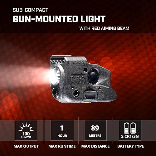 Miniatura 3 de Streamlight 69290 - Linterna táctica TLR-6 para pistola de 100 lúmenes con láser rojo de puntería integrado diseñada exclusiva y únicamente para