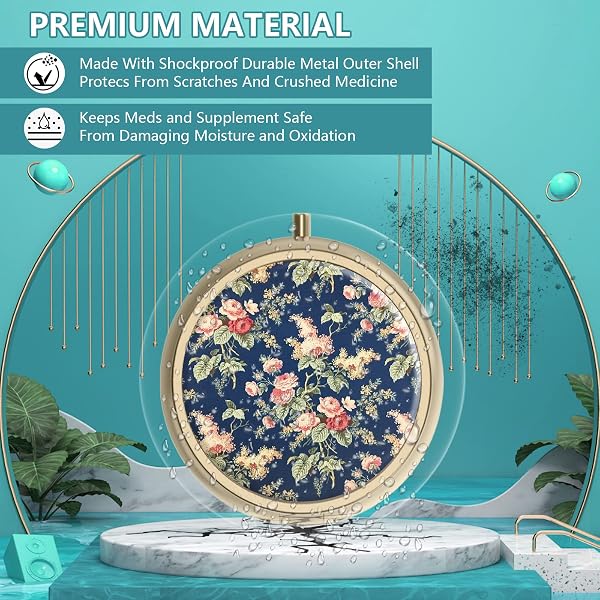 Pastillero con espejo Retro pequeño para monedero o bolsillo de bronce o vitaminas, aceite de pescado, suplementos, p-astillero Regalos de viaje (2PCS) - 2