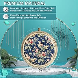 Pill Case Pill Box with Mirror Retro Small Pill Case for Purse or Pocket Bronze Pill Box or Vitamins, Fish Oil, Supplements, Pill Containe Travel Gifts2PCS