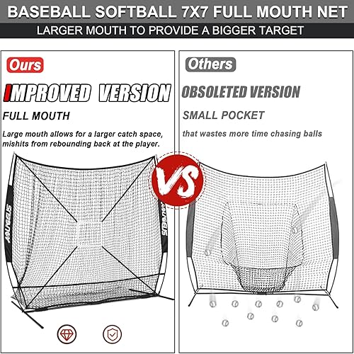 Miniatura 3 de Red de práctica de sóftbol de béisbol de 7 x 7 pies, red de lanzamiento, red de bateo, con sistema de recolección de pelotas grandes, kit de