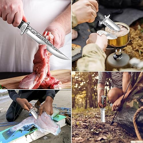 Miniatura 7 de Cuchillo de caza de 12.2 pulgadas con funda para campamento, cuchillos de hoja fija para hombres, 0.157 in de grosor afilado, cuchillo de bushcraft
