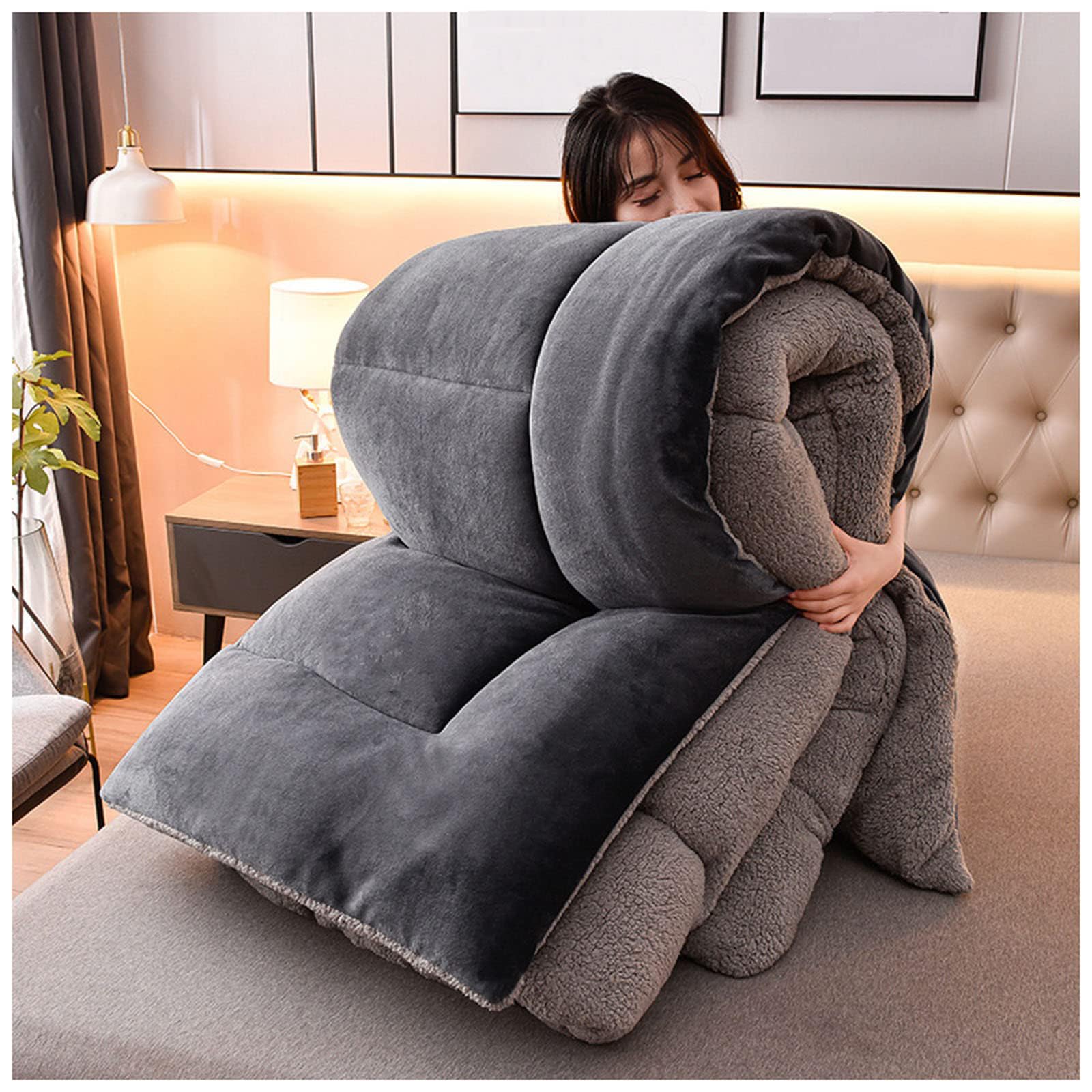 Zmin B Super Warm Lam Quilt Winter Lanket 2-5 Kg Double-Sided Velvet Quilt Thickened Warm Autumn Spring Plush Comforter Core, Winter Quilt Full Size,,220X240cm（5Kg）