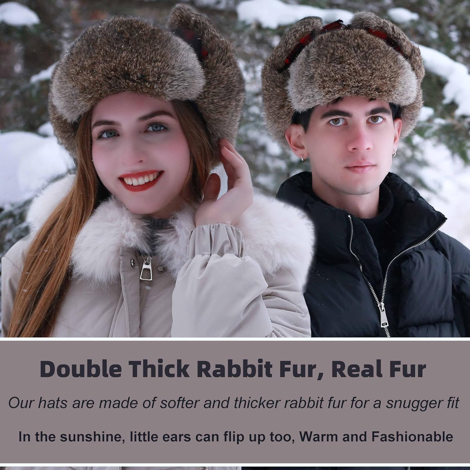 Winter Trapper Hat for Men Women Warm Soft Russian Ushanka Hat Real Rabbit Fur Aviator Bomber Hats Winter Hats with Ear Flaps