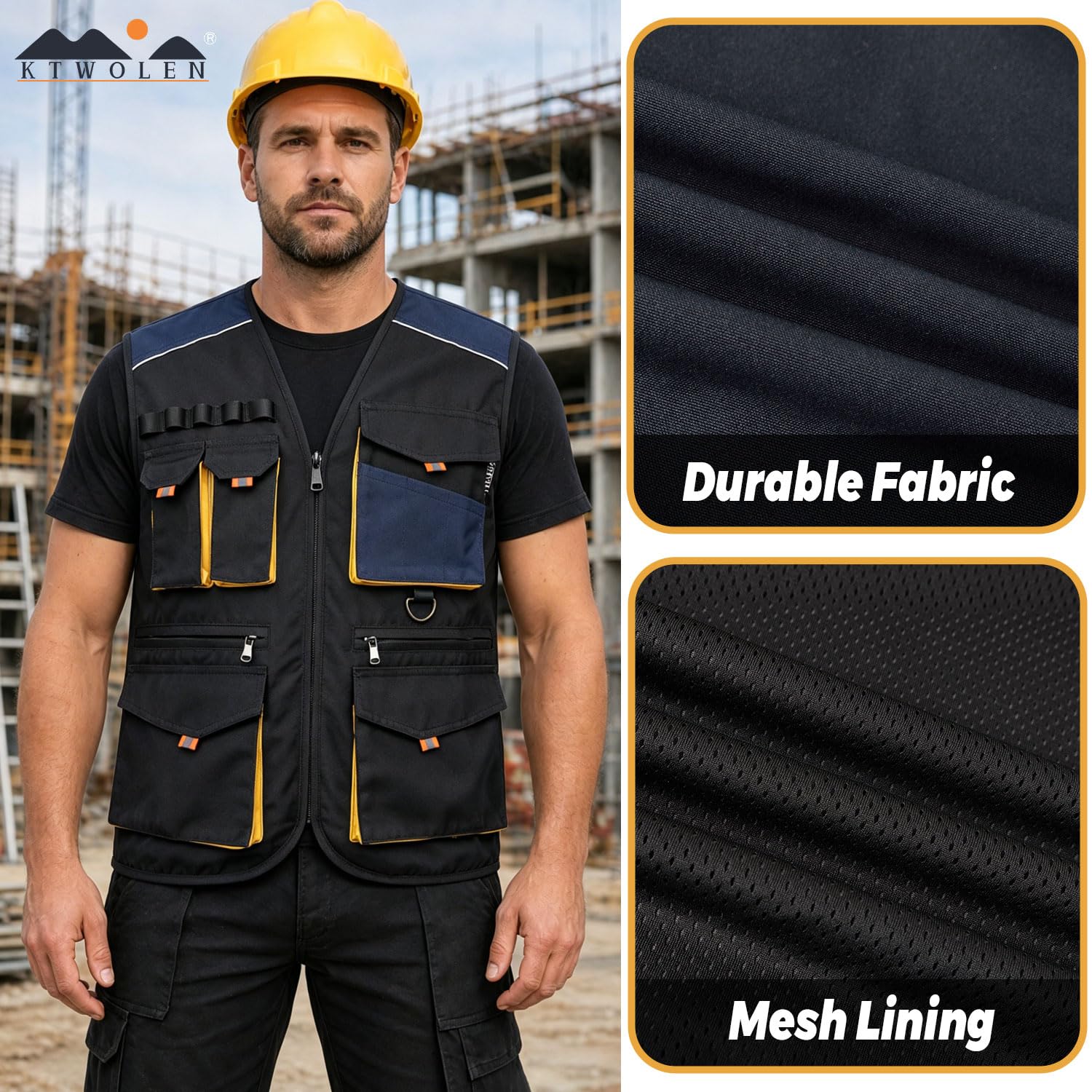 Gilet da Lavoro Multitasche con Strisce Riflettenti Falegnameria Gilet Multitasche Senza Maniche