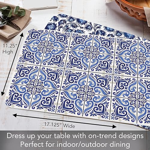 Miniatura 5 de CounterArt Shades of Blue - Juego de 4 manteles individuales reversibles de plástico flexible de fácil cuidado, fabricados en los Estados Unidos,