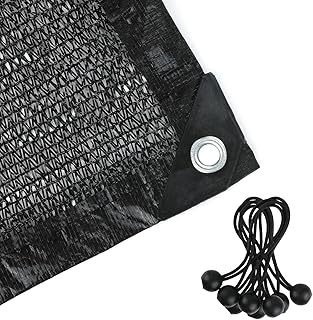 Shade Netting 70%-75% Sunblock Shade Cloth - Black Bulk UV Resistant Fabric Mesh Tarp for Greenhouse Plant Shade Net Taped Edge with Grommets Included 8pcs 6" BALL BUNGEE (6.5ft x 6.5 ft / 2*2 M)