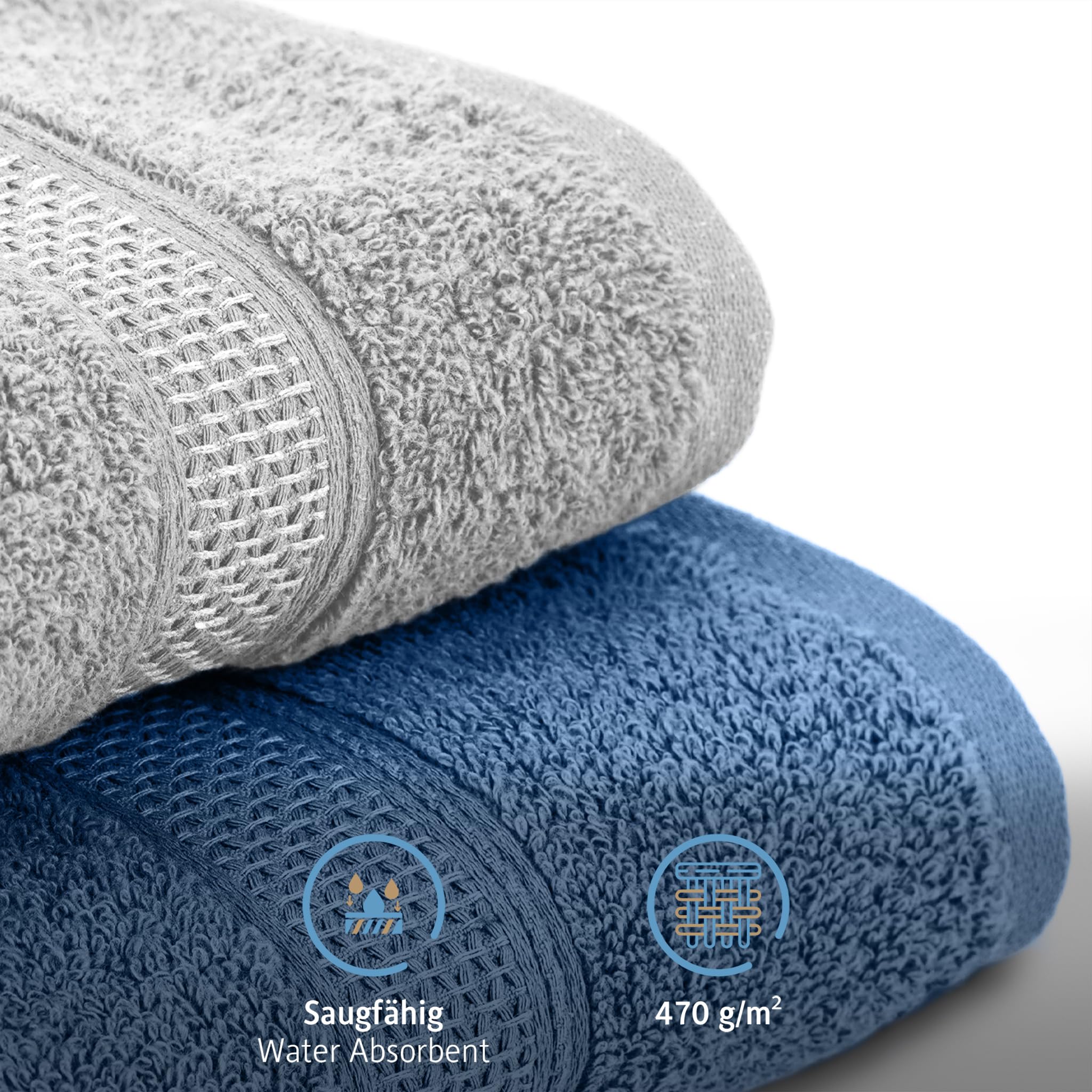 Komfortec Set di 8 asciugamani da 50 x 100 cm, in 100% cotone, 470 g/m², spugna, morbido, argento/azzurro