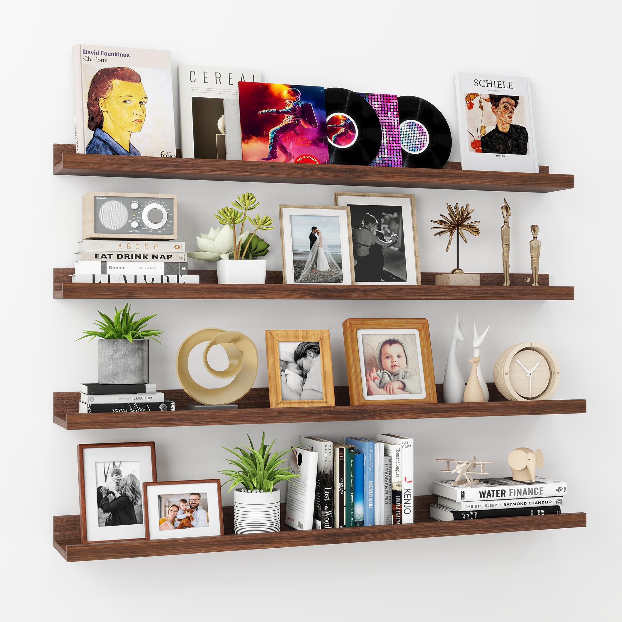 Axeman Picture Ledge Shelf | 36 Inch Walnut Floating Shelves Set of 4 | Rustic Wood Wall Shelves with Lip | 36" Walnut Picture Shelves for Wall with